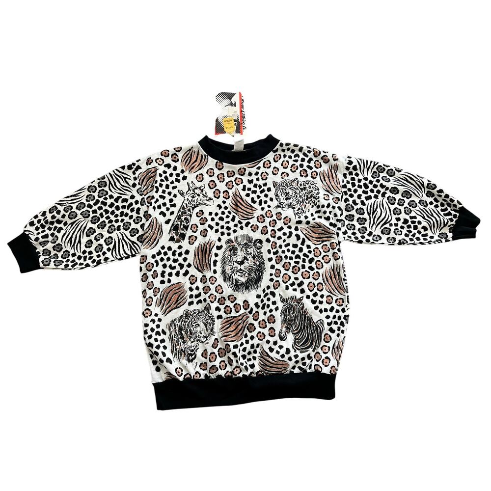 NWT True Vintage Glitter‎ Animal Print Sweatshirt M 80s Glam Retro Rock Bling